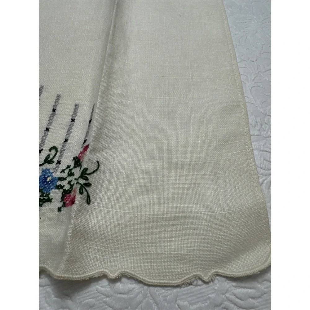 Hand Towel Linen Cross Stitch Embroidered Roses 21